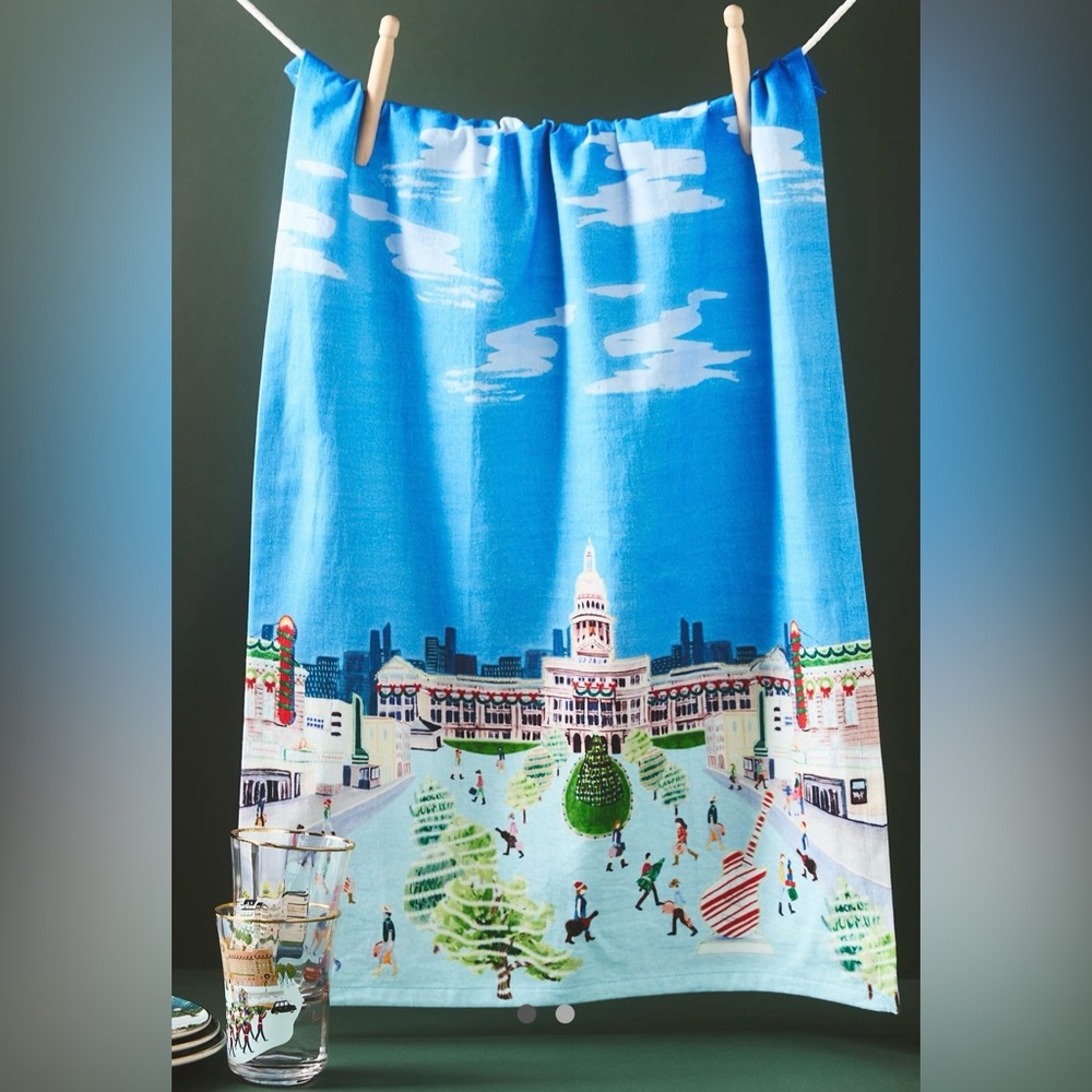 NWT Anthropologie Holiday in the city dish towel. Austin, Texas